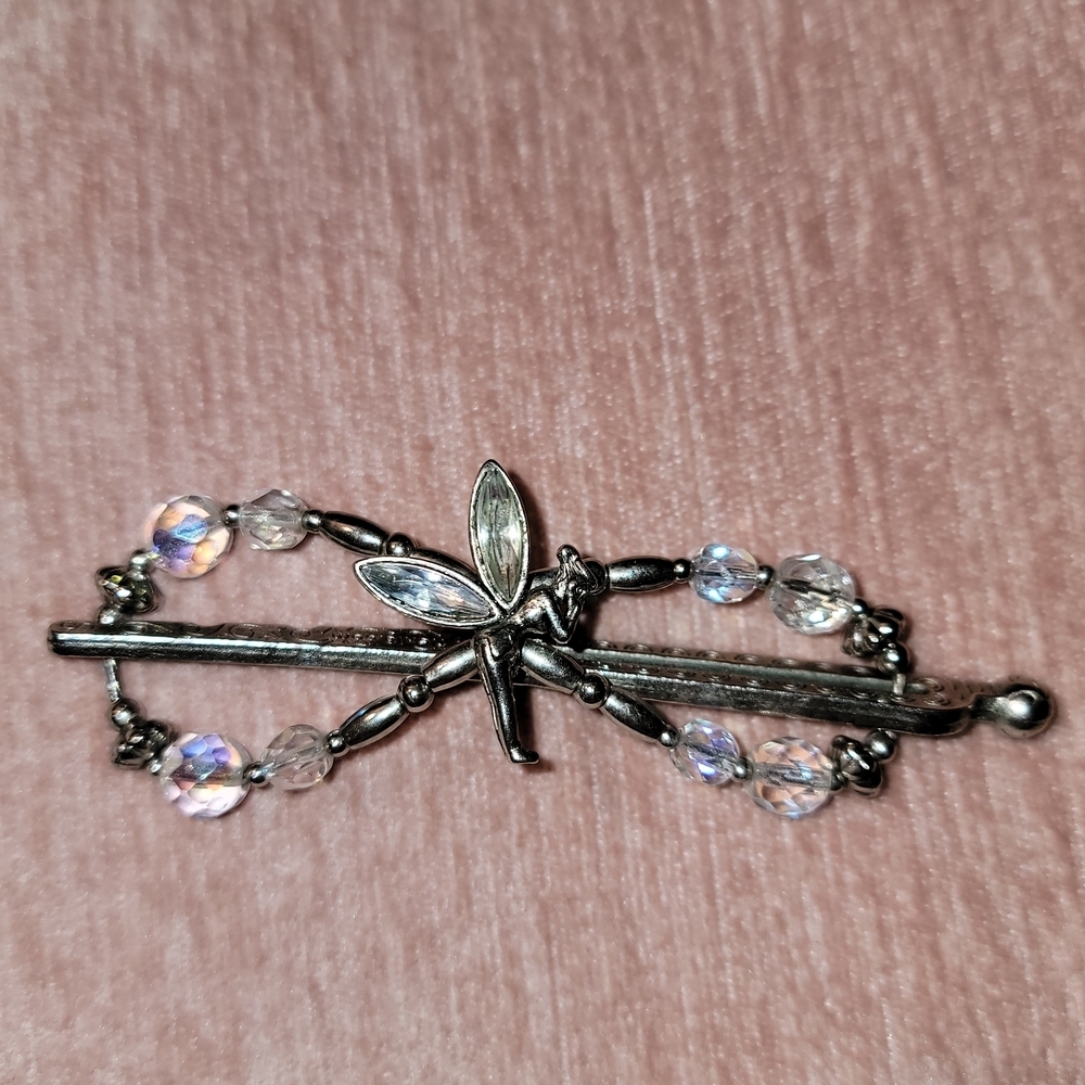 This is a silver-toned fairy hair clip with aurora borealis crystals. - Picture 2 of 4